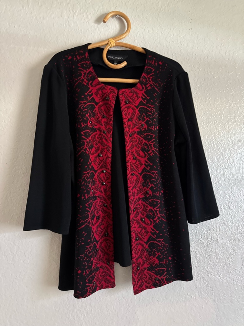 MING WANG Studded Abstract Print Long Sleeve Jacket